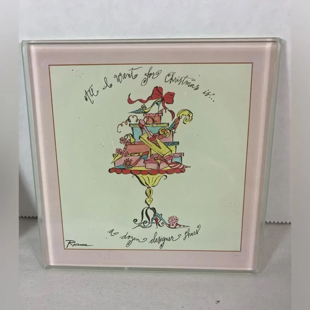Rosanna Glass Coasters Set of 2 All I Want for Christmas Diamonds Shoes Square
